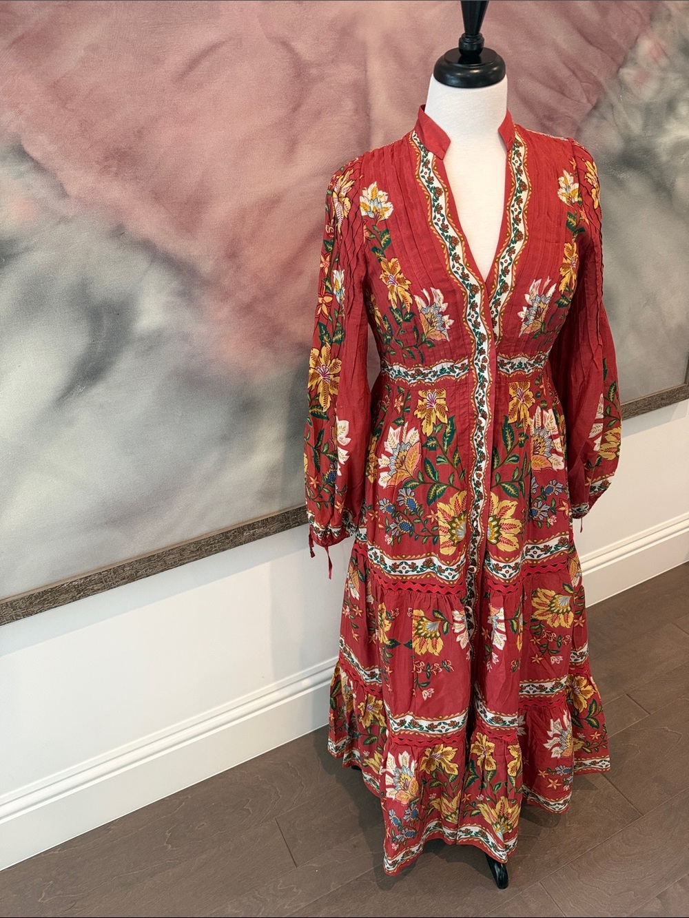 FARM Rio Red Floral Embroidered Maxi Dress with Yellow Accents - Picture 4 of 9